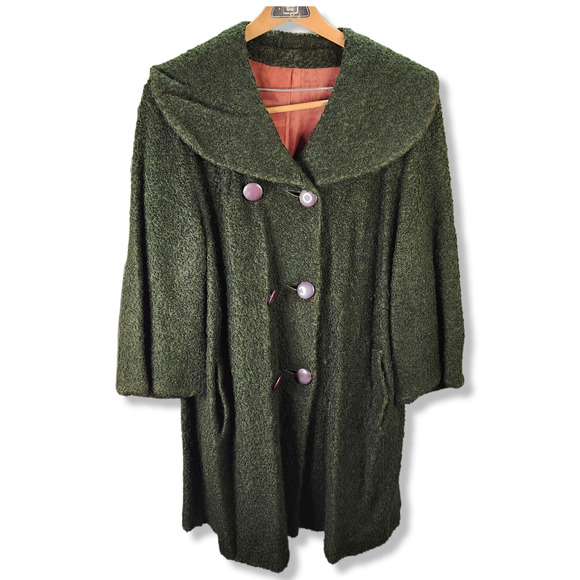 Knubby Overcoat Adult Green Wool Double Breasted Lined Dark Academia Vintage - Picture 1 of 9
